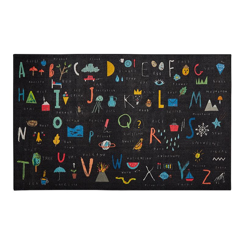 Mohawk Home Kids Interactive Prismatic ABC Letters EverStrand Rug, Black, 5