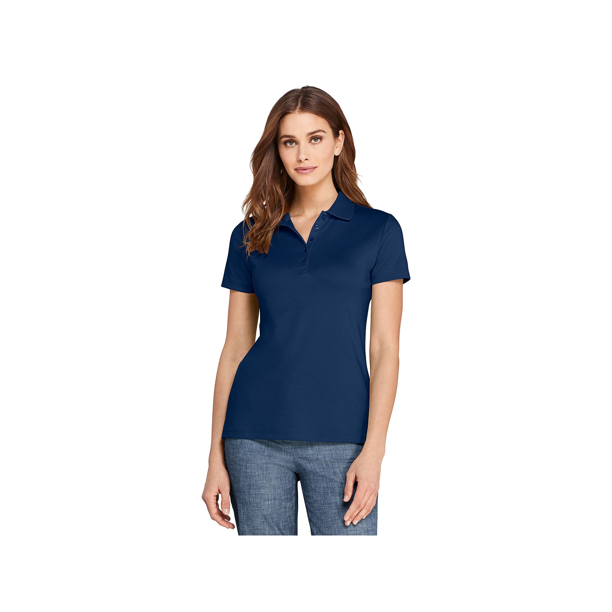Womens Lands End Supima Cotton Polo Shirt, Size: Medium Tall, Deep  Blue