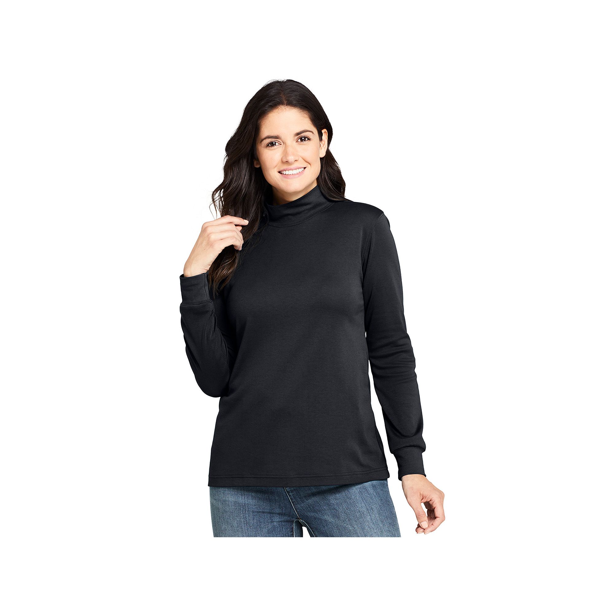 Womens Lands End Relaxed Mockneck Top, Size: Small Tall, Black