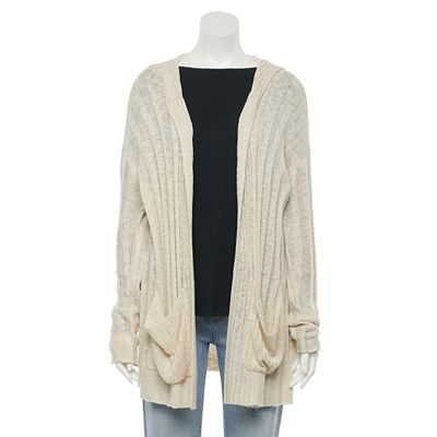 Juniors Pink Republic Ribbed Hooded Cardigan