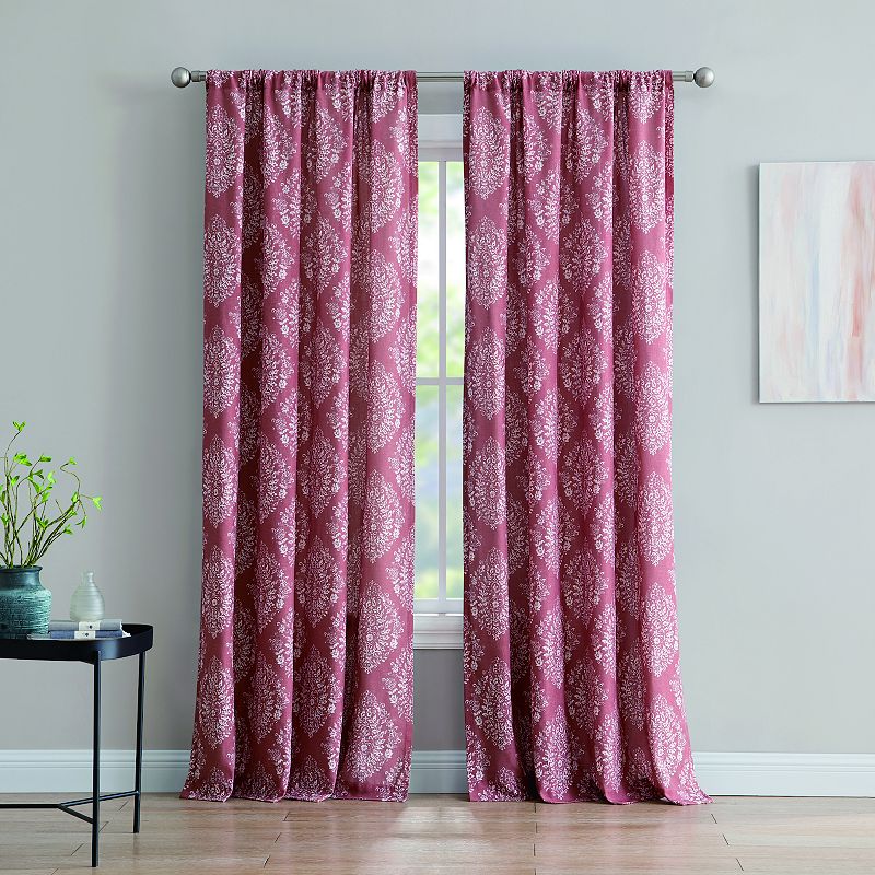 1888 Mills Alma Distressed Floral Window Curtain, Red, 50X84