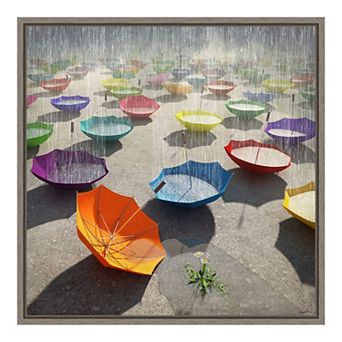 Amanti Art Downpour Umbrella Framed Canvas Wall Art