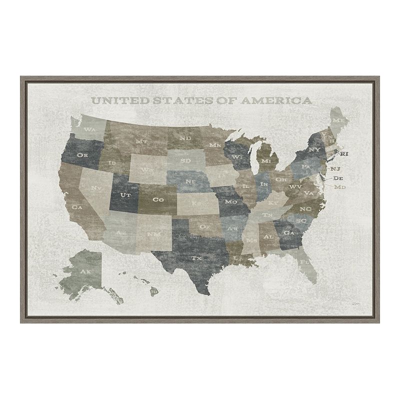 Amanti Art Slate US Map Framed Canvas Wall Art, Grey, 23X16