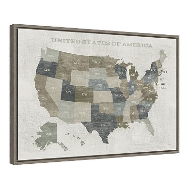 Amanti Art Slate US Map Framed Canvas Wall Art