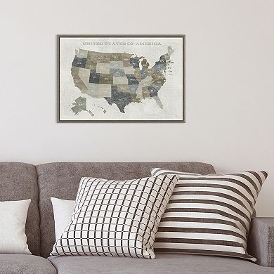 Amanti Art Slate US Map Framed Canvas Wall Art