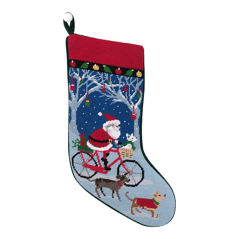 77370428 Lands End Needlepoint Christmas Stocking, Bicycle  sku 77370428