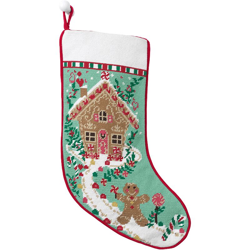 Lands End Needlepoint Christmas Stocking, Gingerbread House