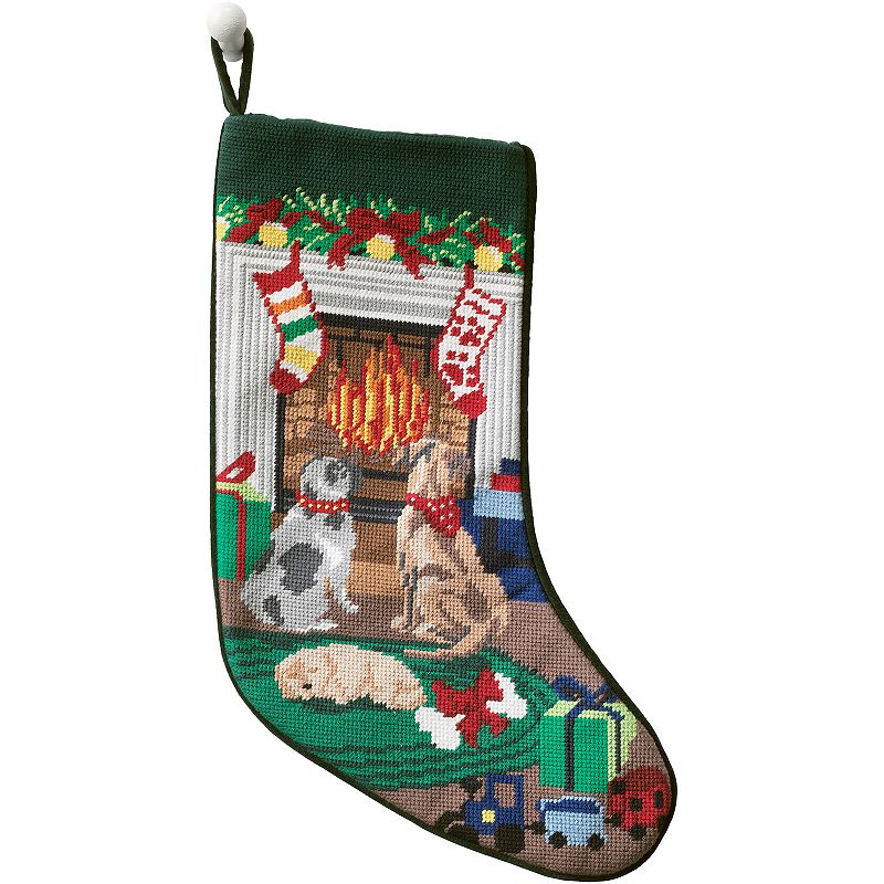Lands End Needlepoint Christmas Stocking, Green