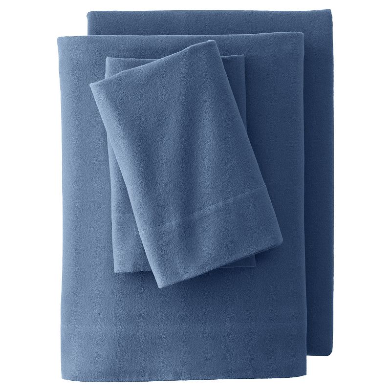 Lands End Velvet Flannel Sheet Set or 2-pack Pillowcase Set, Dark Blue, FU