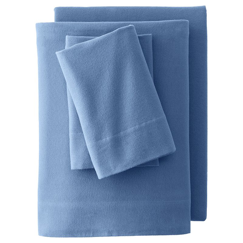 Lands End Velvet Flannel Sheet Set or 2-pack Pillowcase Set, Blue, Twin