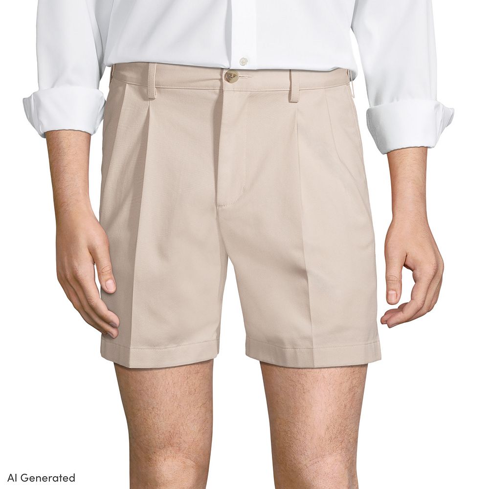 Men's Lands' End Comfort Waist 6-inch No-Iron Pleated Chino Shorts