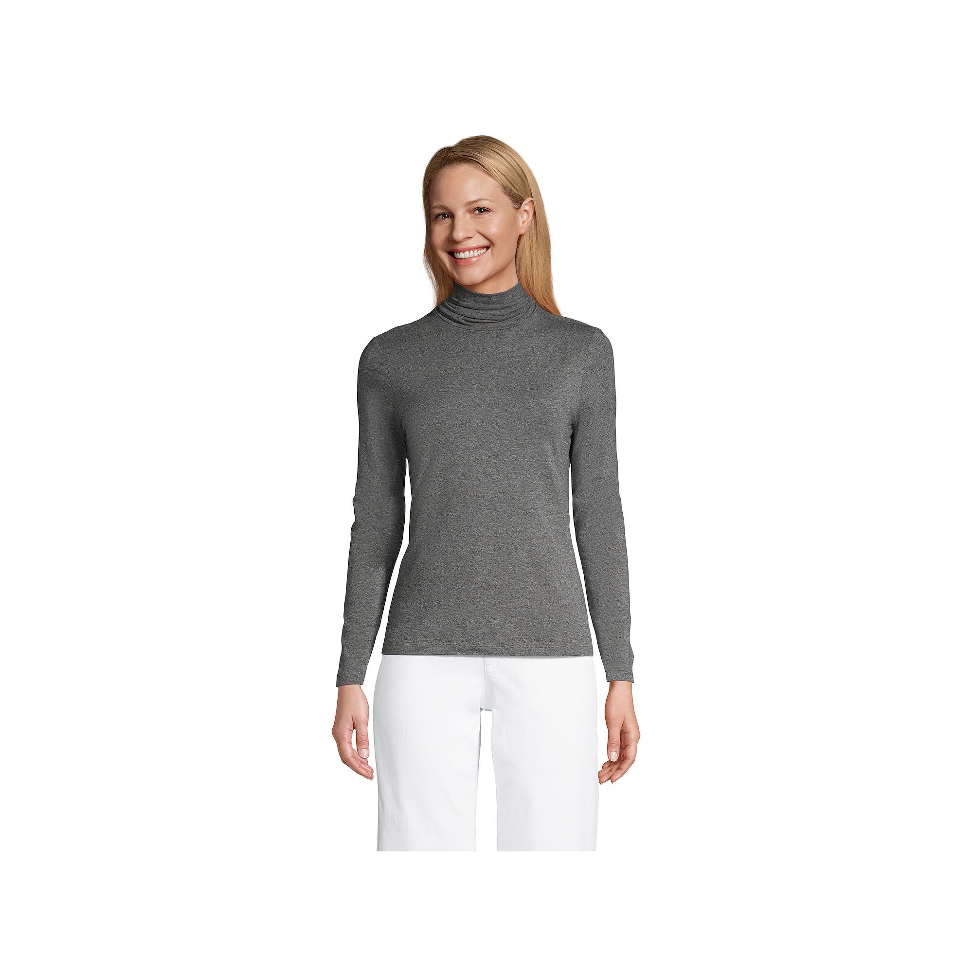 Petite Lands End Lightweight Fitted Long Sleeve Turtleneck, Womens, Size: