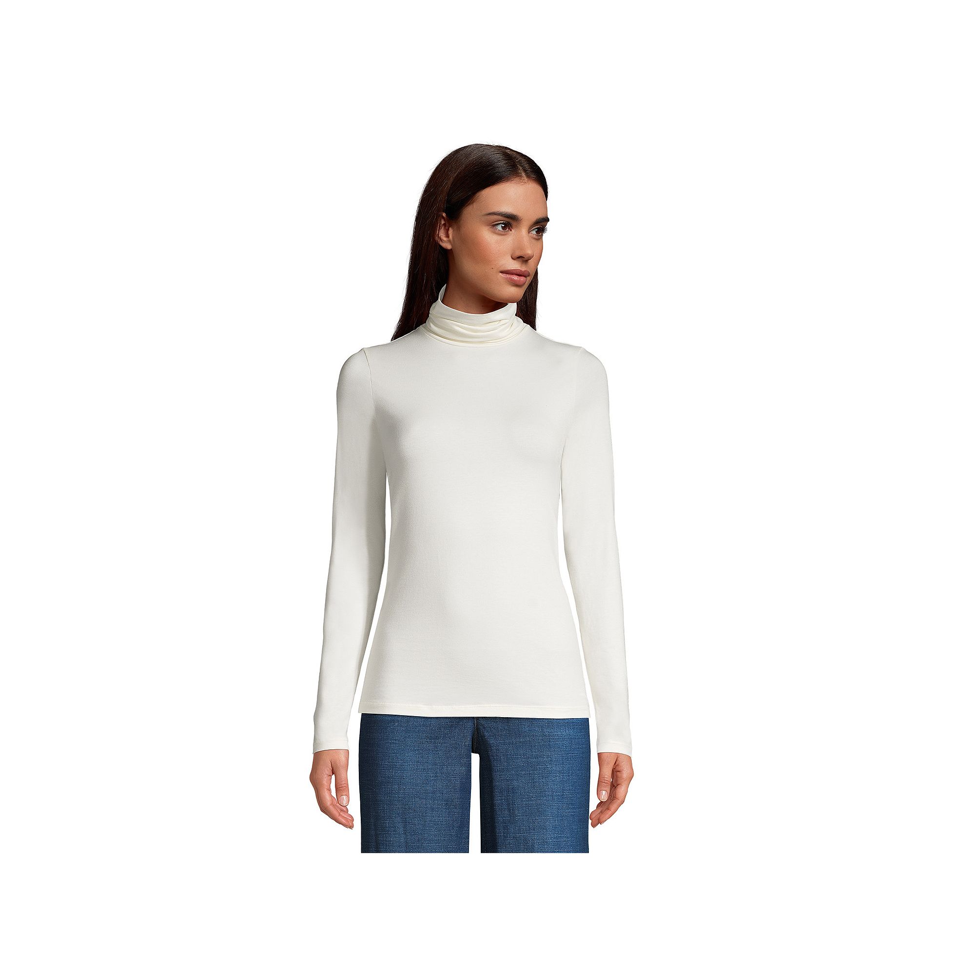 Petite Lands End Lightweight Fitted Long Sleeve Turtleneck, Womens, Size: