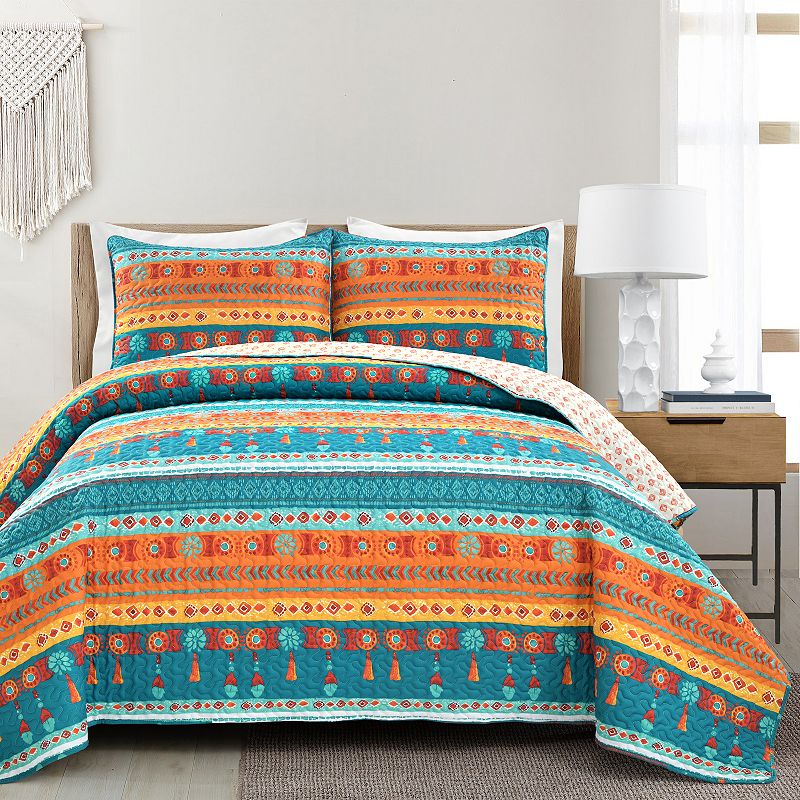 Lush Decor Boho Watercolor Quilt Set, Multicolor, Full/Queen