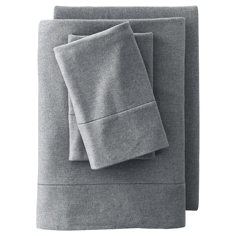 Lands End Supima Flannel Sheets or 2-pack Pillowcase Set, Grey, KG PC 2PK