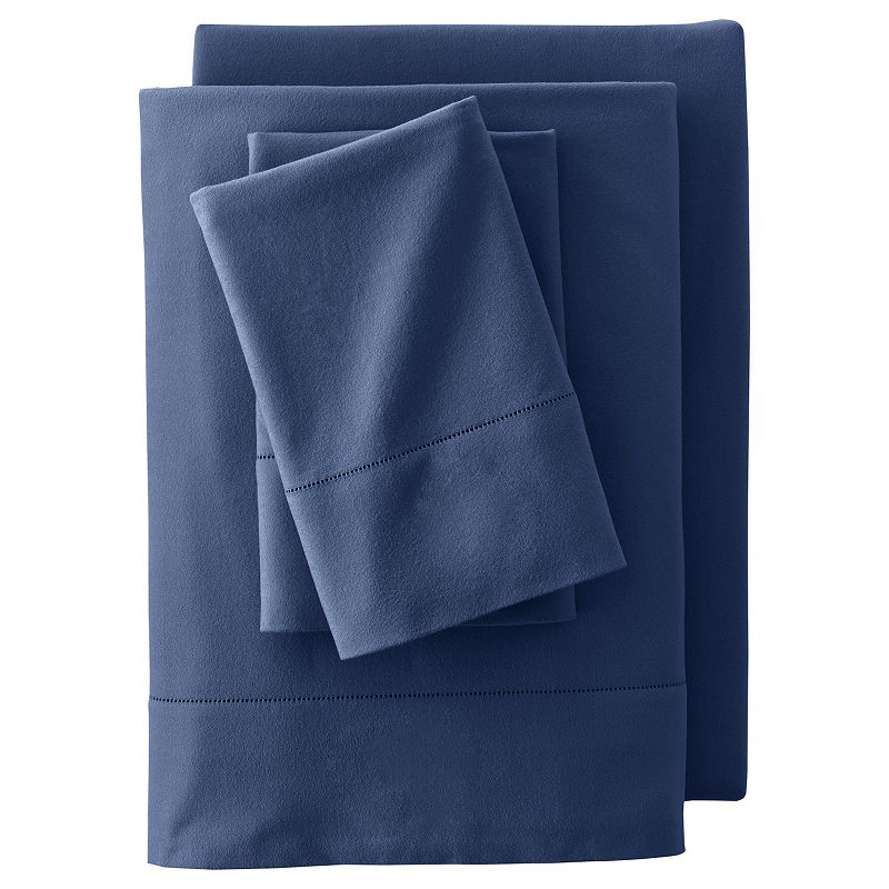 Lands End Supima Flannel Sheets or 2-pack Pillowcase Set, Dark Blue, QUEEN