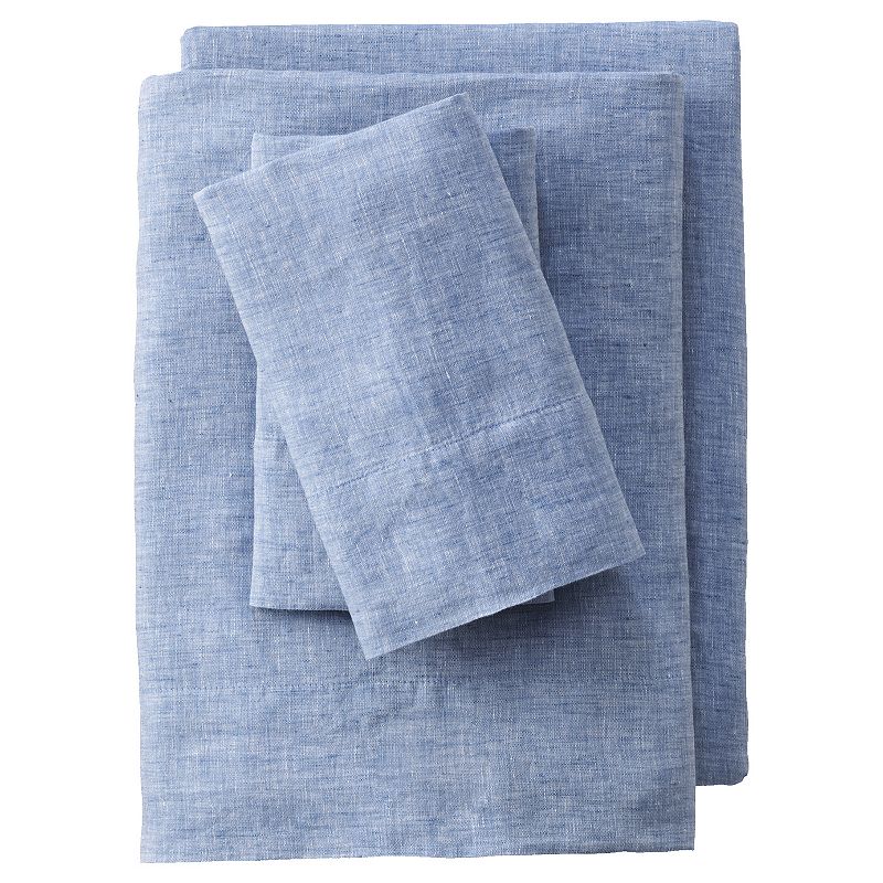 Lands End Garment Washed Chambray Sheet Set, Blue, Twin