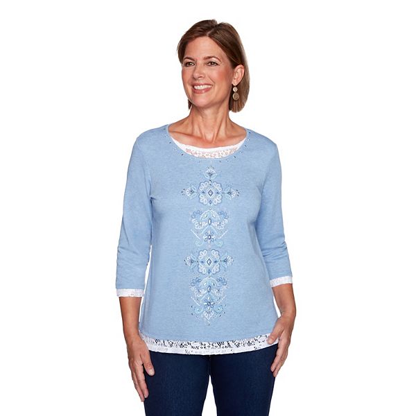 Petite Alfred Dunner Embroidered Applique Mock-Layer Top