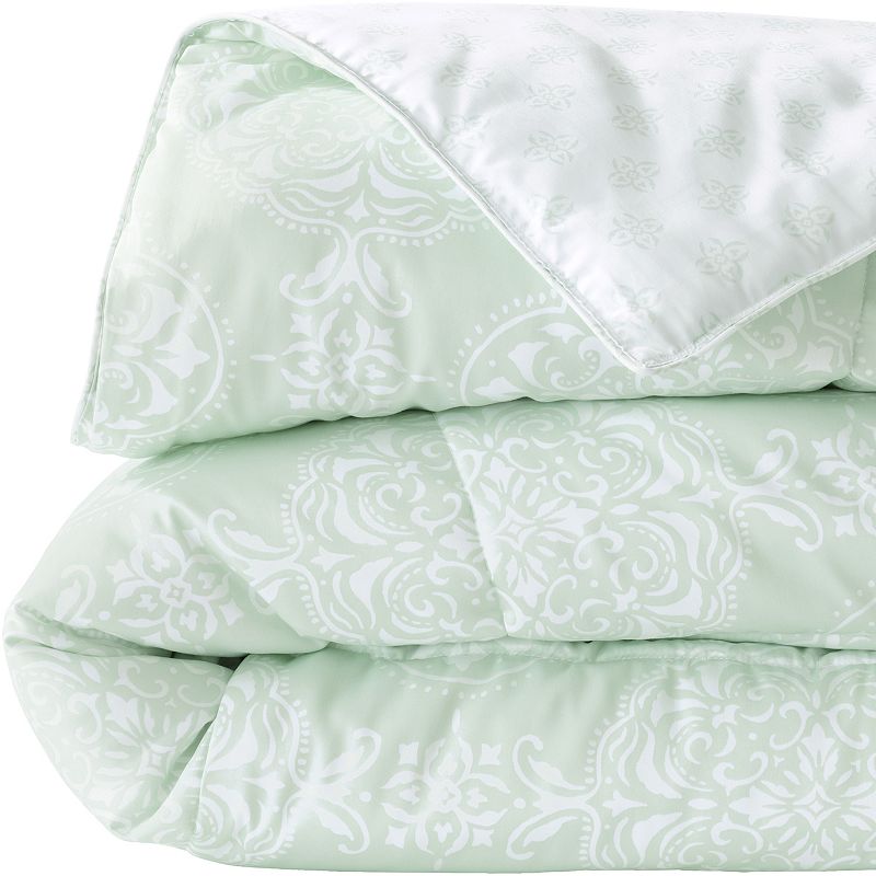 Lands End No Iron Supima Sateen Printed Comforter, Dark Green, Full/Queen