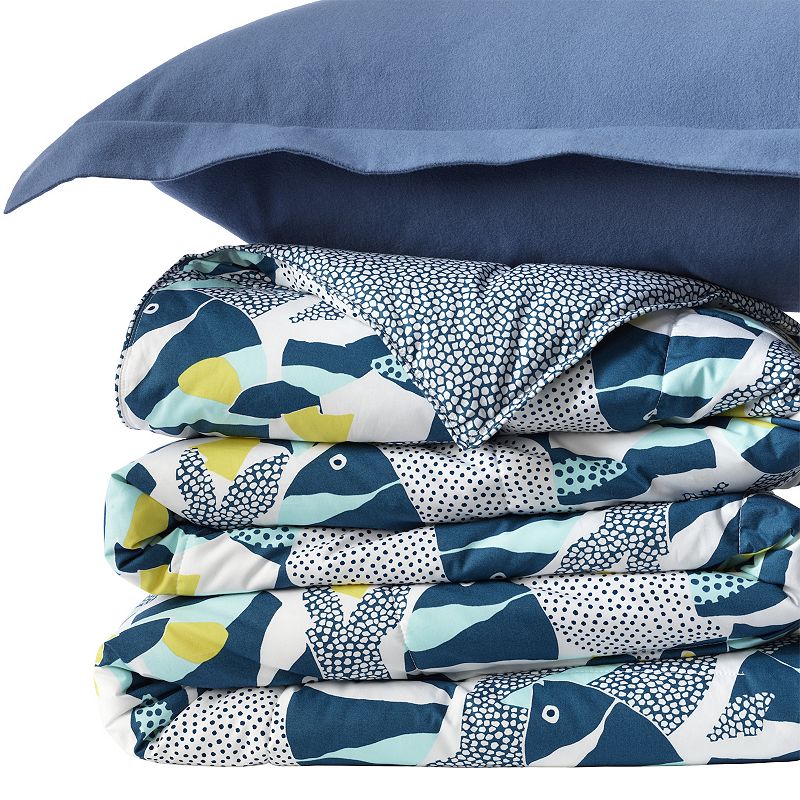 Lands End Pureloft Printed Comforter or Sham, Blue, King