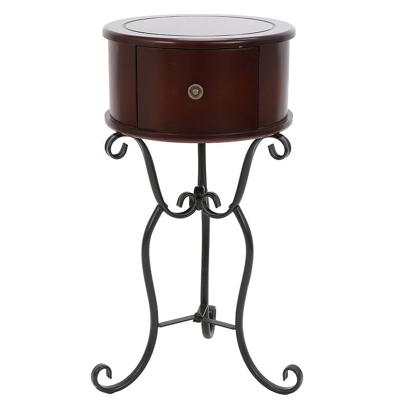 Decor Therapy Wilson 1-Drawer Wood & Metal Round Side Table, Brown