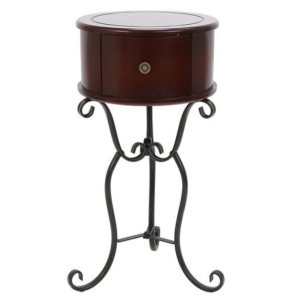 Decor Therapy Wilson 1 Drawer Wood, Round Wooden And Metal Side Table