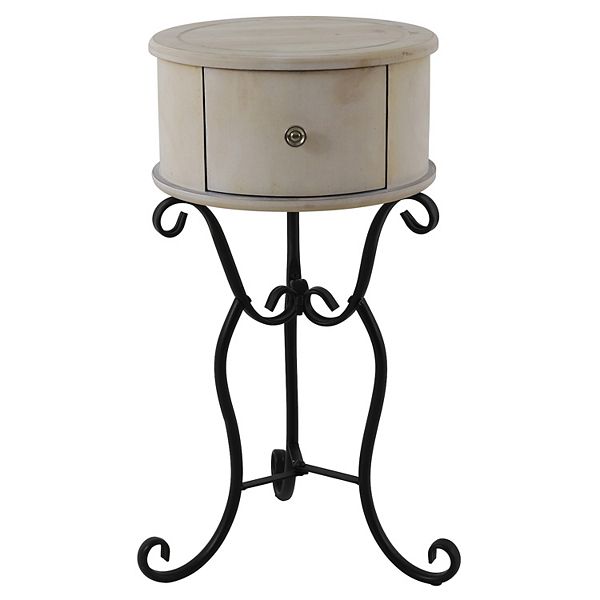Decor Therapy Wilson 1 Drawer Wood, Round Metal End Table With Drawer