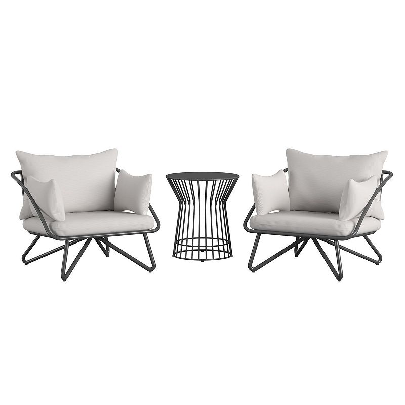 Novogratz Poolside Teddi Outdoor Lounge Chair & End Table 3-piece Set, Grey