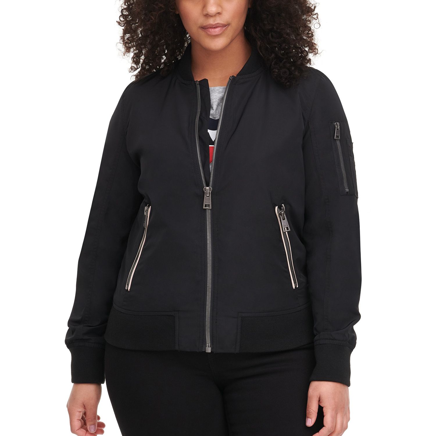 women's plus size black bomber jacket