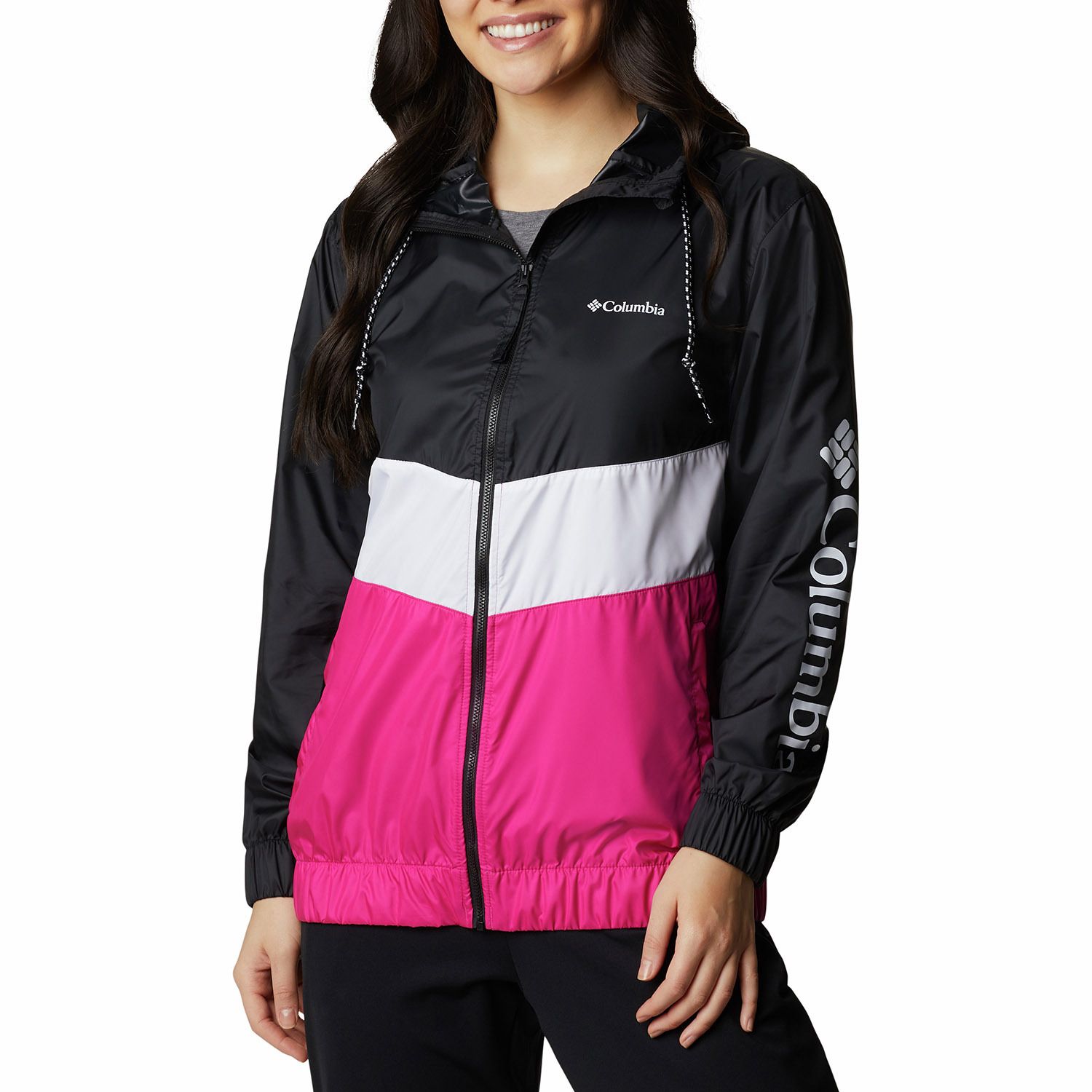 womens black windbreaker with hood