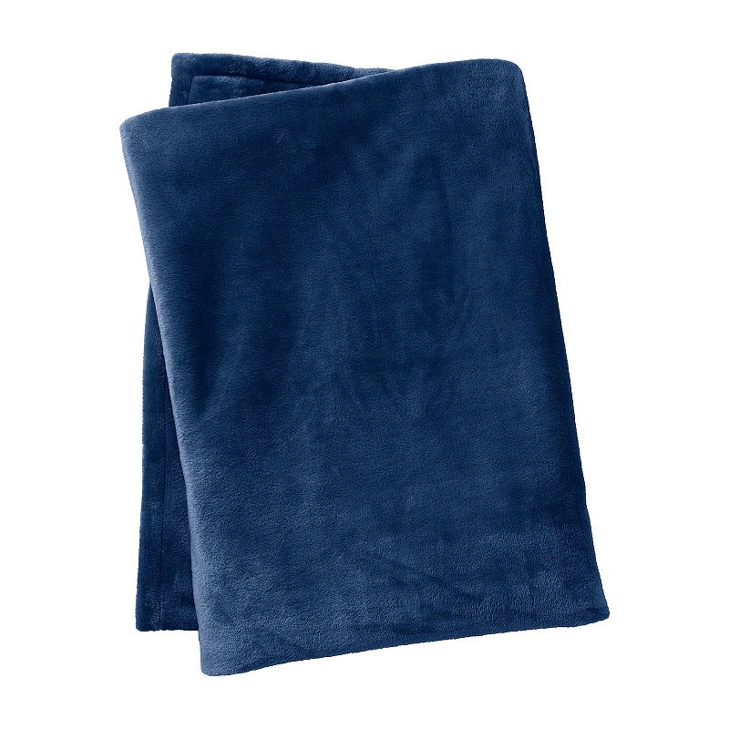 Lands End Plush Fleece Solid Throw, Dark Blue