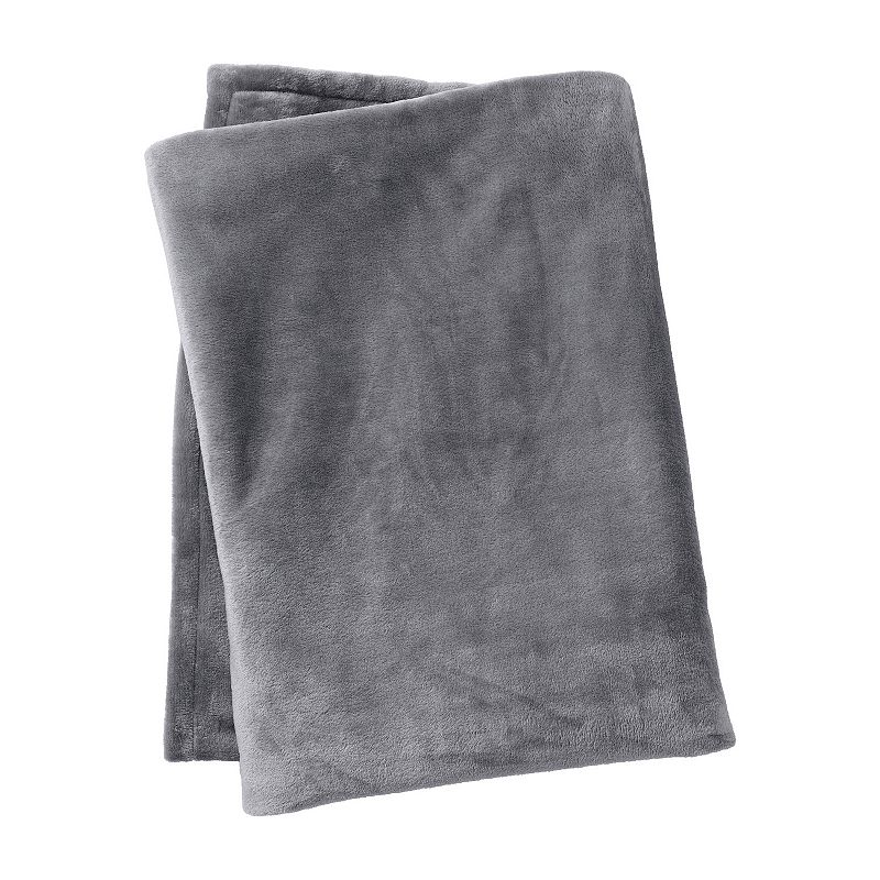 Lands End Plush Fleece Solid Throw, Dark Grey