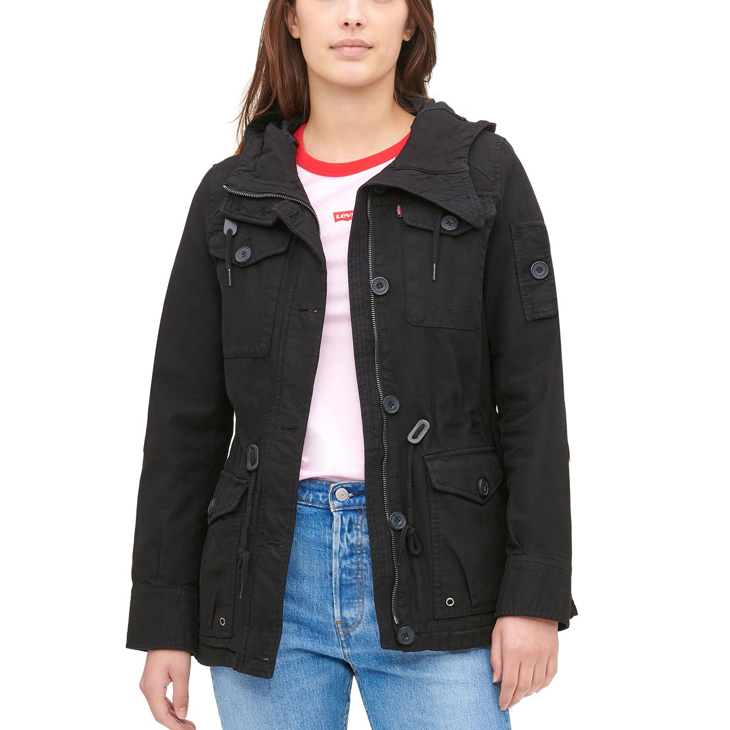 women's hooded military style jacket