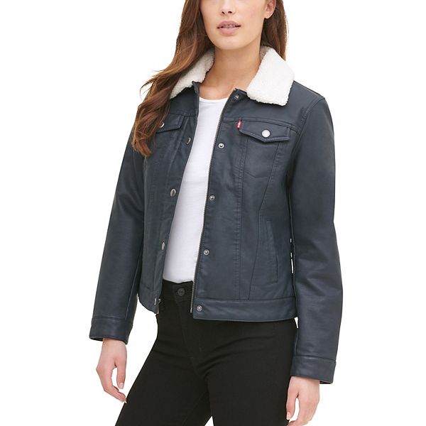 Women's Levi's® Classic Faux Leather Trucker Jacket with Sherpa Lining