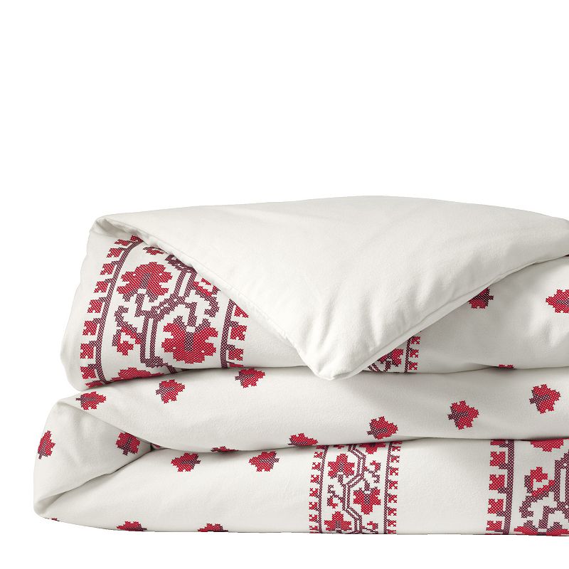 Lands End Supima Flannel Printed Duvet Cover or Shams, Red, King