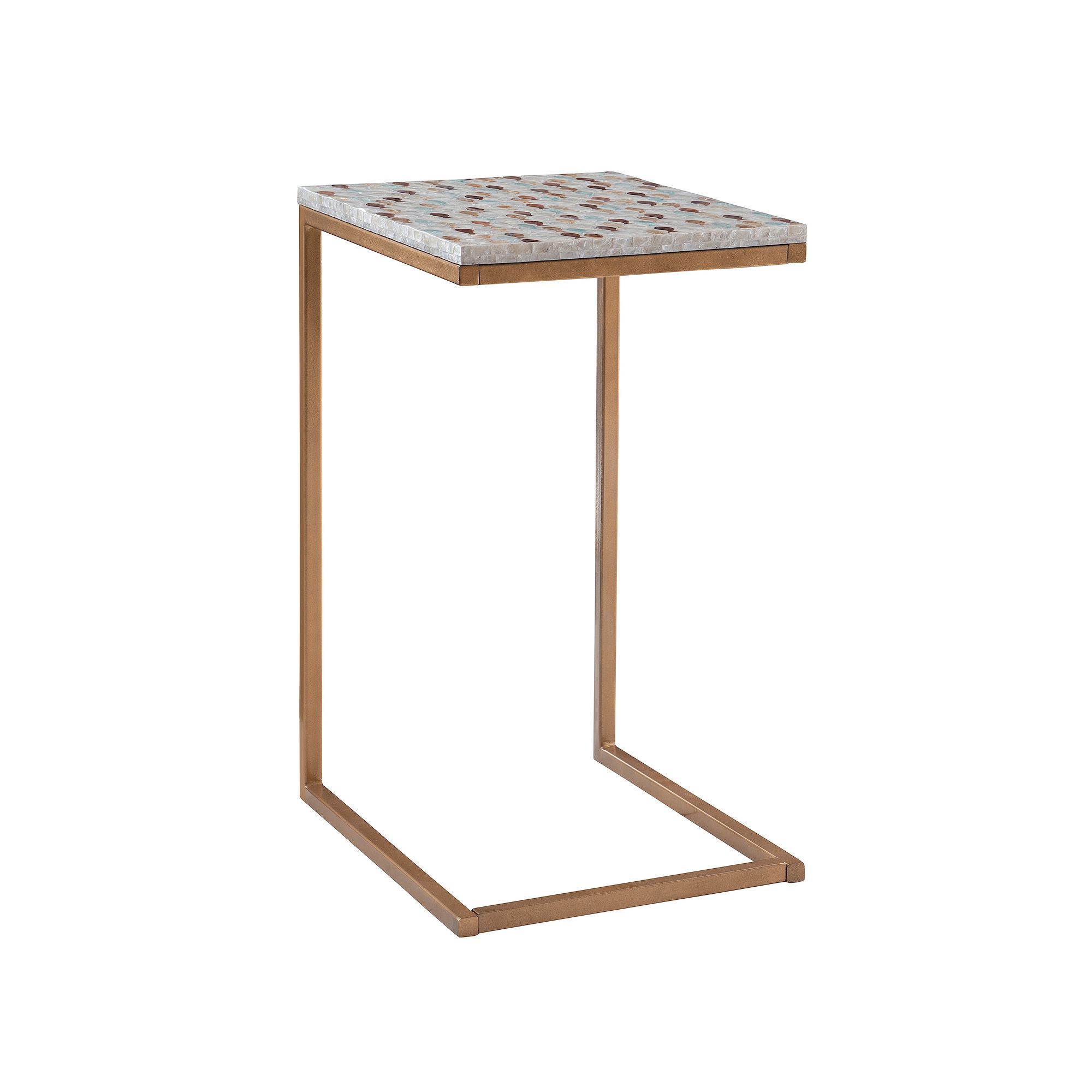 Linon Priscille Capiz Fish C-Shape End Table, Gold Team