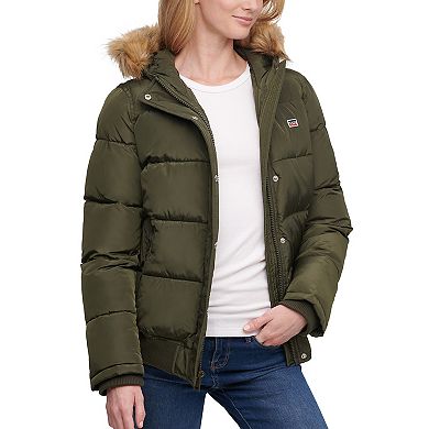 Women's Levi's® Nylon Quilted Snorkel Bomber with Faux Fur Trimmed Hood