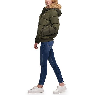 Women's Levi's® Nylon Quilted Snorkel Bomber with Faux Fur Trimmed Hood