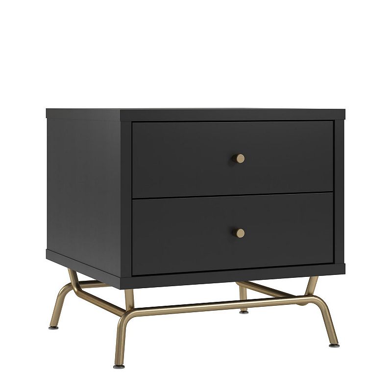 Nova End Table Black - CosmoLiving by Cosmopolitan: Glamorous Square Accent Table with Storage, Gold Metal Legs