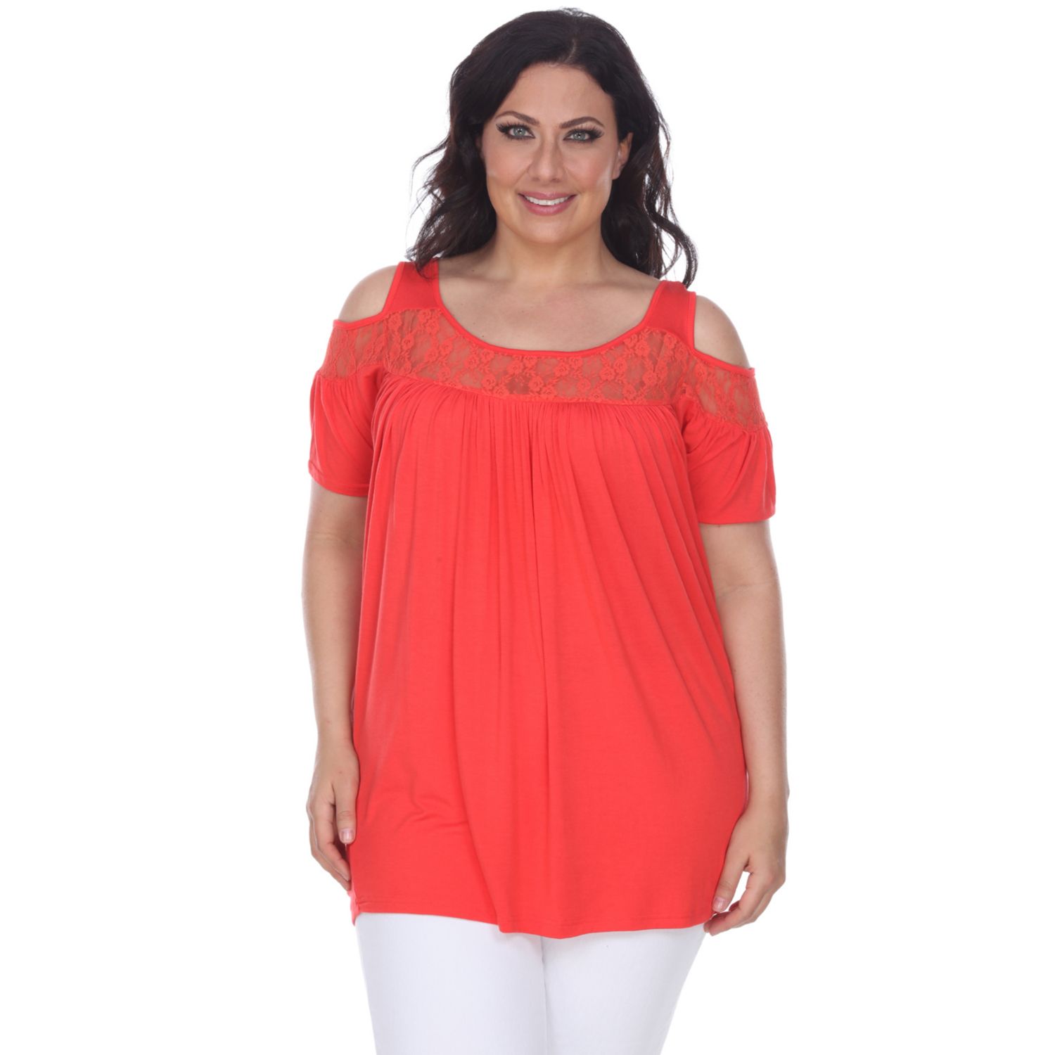 plus size red cold shoulder top
