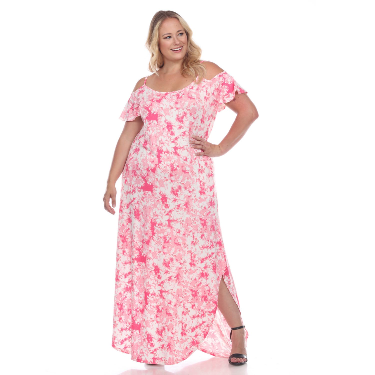 cold shoulder pink maxi dress