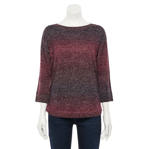 Women's Croft & Barrow® 3/4 Sleeve Ombre Boatneck Sweater