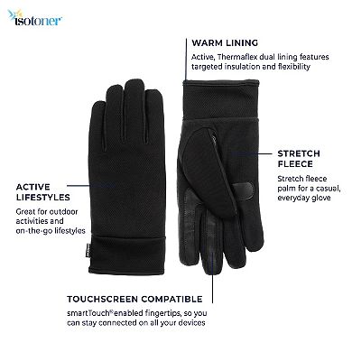 Men's isotoner Lined Water Repellent Stretch Tech Fleece Gloves