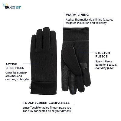 Men s isotoner Lined Water Repellent Stretch Tech Fleece Gloves