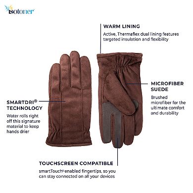 Men's isotoner Recycled Microsuede Gloves with Back Draws