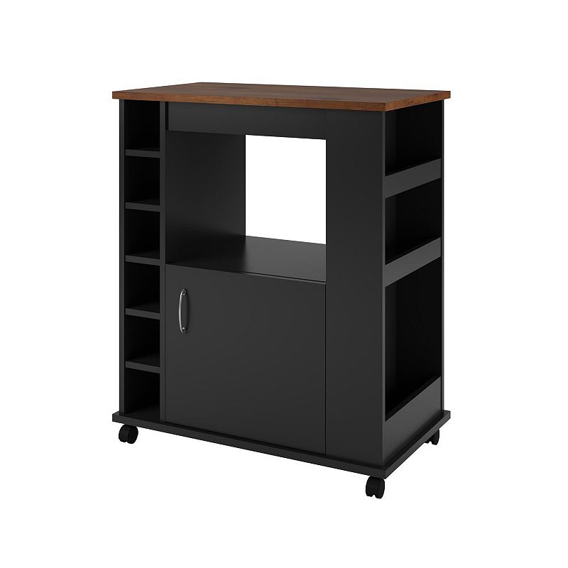 Ameriwood Home Williams Kitchen Island Microwave Cart with Rolling Casters  Black