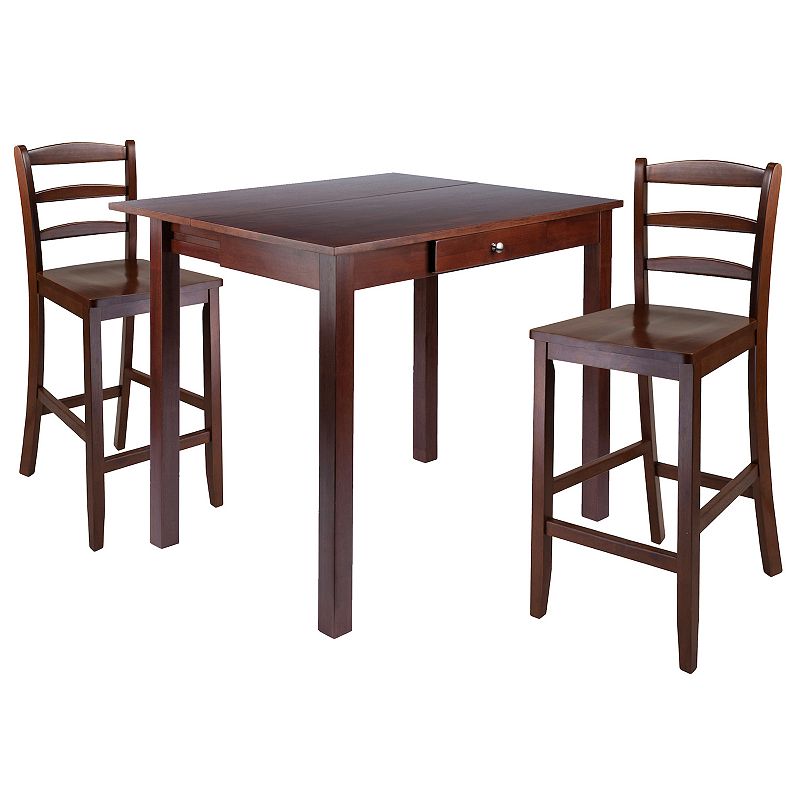 Winsome Perrone High Drop Leaf Dining Table & Counter Stool 3-piece Set, Br