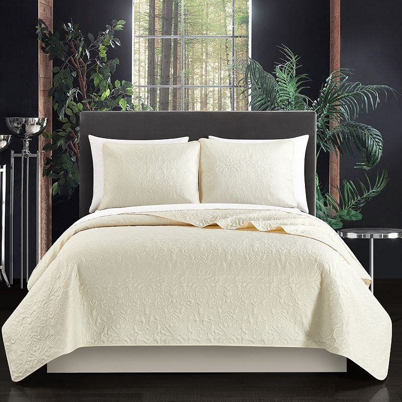 Milli 3 or 2 Piece Quilt Set Floral Scroll Pattern Design Bedding