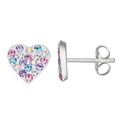 Kids' Charming Girl Sterling Silver Crystal Heart Stud Earrings
