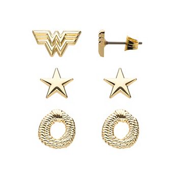 DC Comics Wonder Woman 1984 Gold Tone Stainless Steel Stud Earring Pack